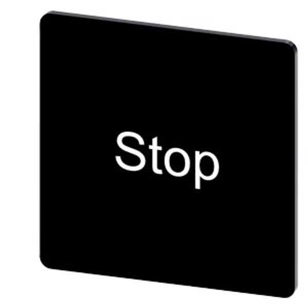 Labeling plate 27 x 27 mm, label black, labeling: Stop image 1