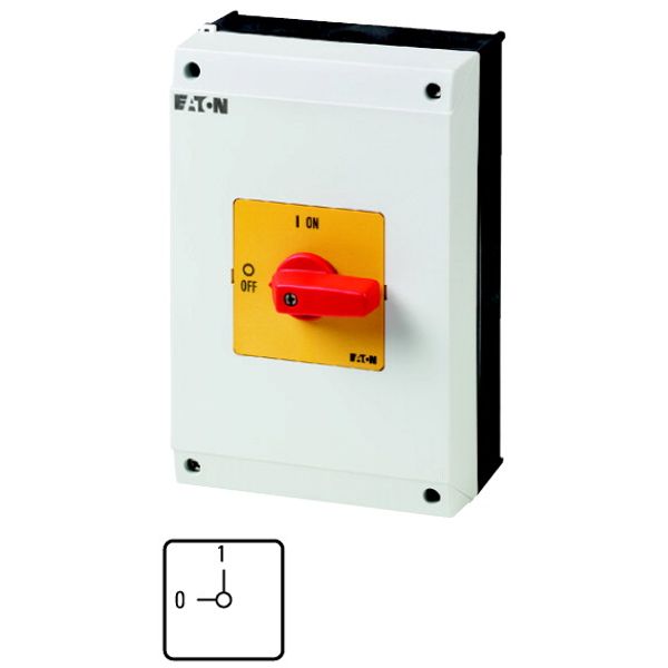P3-63/I4-RT On-Off switch, P3, 63 A, surface mounting, 3 pole, Emergency switching off function, with red thumb grip and yellow front plate image 1