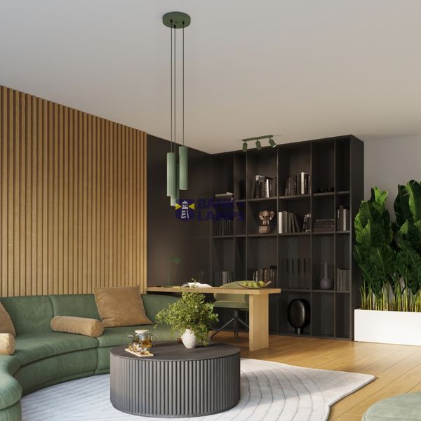 CEILING LAMP, MOVABLE SPOTLIGHTS ON A CARBON STRIP, GREEN AND OLIVE, 3XGU10 image 10
