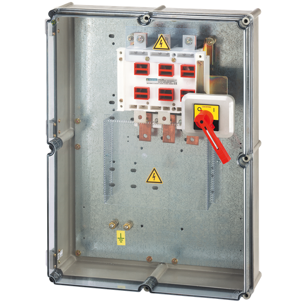 Polyester safety enclosure 3P 630A with bottom/bottom connection front image 2