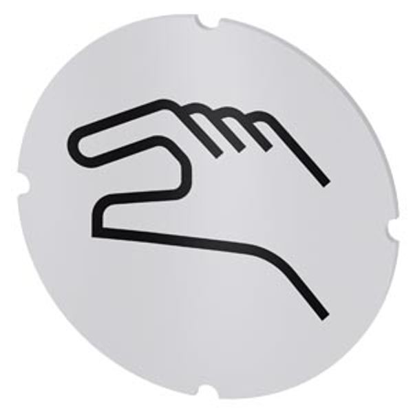 Inscription plate for illuminated pushbutton, round, milky with black font, with graphic symbol: manual operation image 1