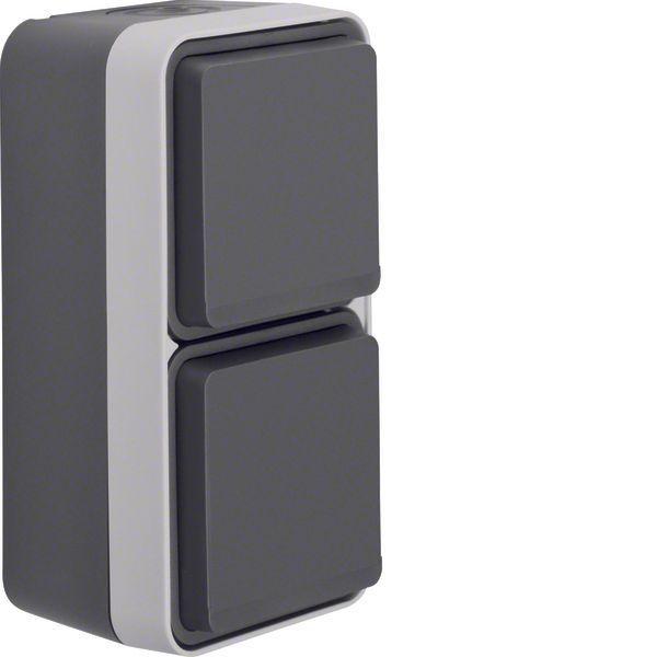 SCHUKO soc. out. 2gang vert. hinged cover surface-mtd, W.1, grey/light image 1