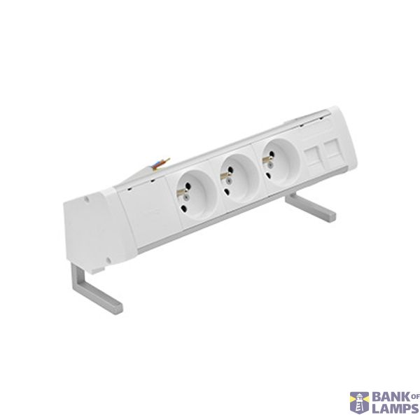 Desk socket set: 3x250V type E + 2xRJ45 plate with Keystone mounting, 10 cm cable; aluminum white image 1