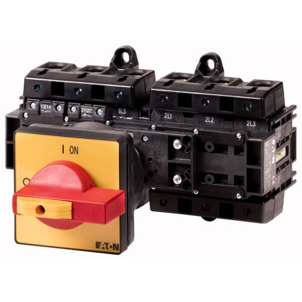 T6-160-6/V/SVB/HI11 Main switch, T6, 160 A, rear mounting, 6 contact unit(s), 6 pole, 1 N/O, 1 N/C, Emergency switching off function, With red rotary handle and yellow lo image 1