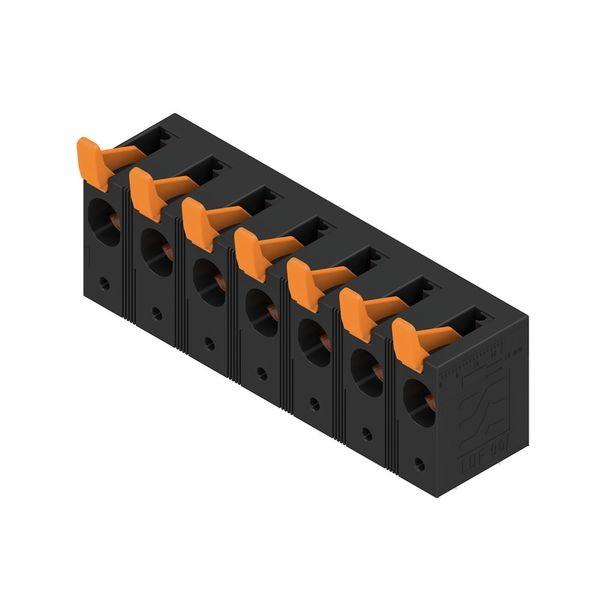 Printed circuit board terminals, 15.00 mm, Number of poles: 7, 90°, Solder pin length (l): 5 mm, black, PUSH IN with actuator, Clamping range, max. : 16 mm², Box image 4