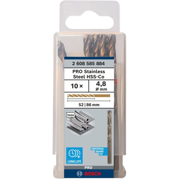 Metal drill bits HSS-Co, DIN 338 4,8 x 52 x 86 mm 10 pcs. image 1