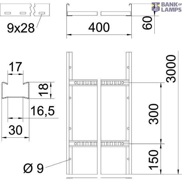 LLIS 640 3 FT Cable ladder perforated rung, welded 60x400x3000 image 2