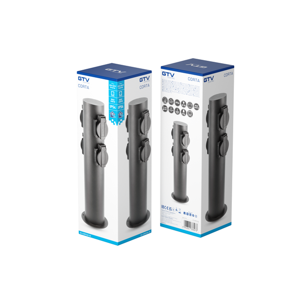Garden post CORTA, IP54, 4*Schucko sockets, max. 3500W, post 360 mm, graphite image 2