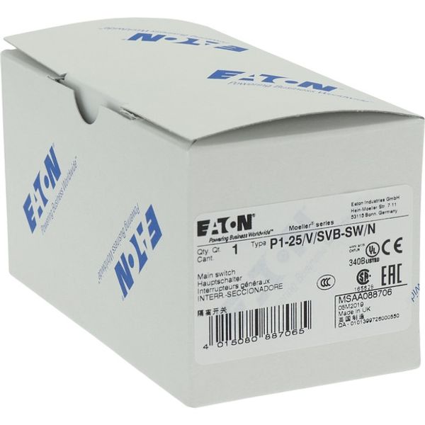P1-25/V/SVB-SW/N Main switch, P1, 25 A, rear mounting, 3 pole + N, STOP function, With black rotary handle and locking ring, Lockable in the 0 (Off) position image 6
