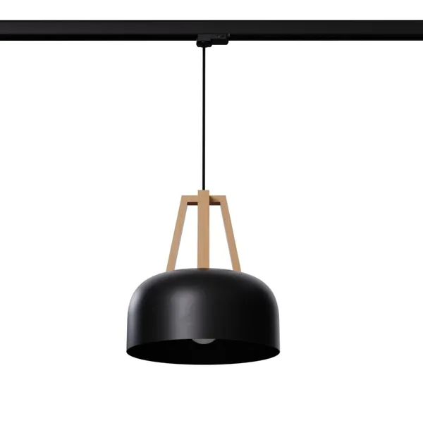 HANGING LAMP 3 PHASE CASCO BLACK/NATURAL WOOD E27 3000K 7.5W 620LM image 1