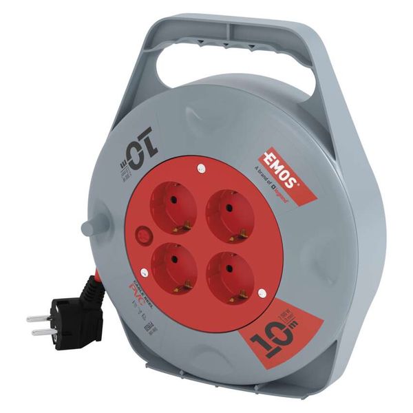 PVC Extension Cord Reel– 4 sockets, 10m SCHUKO image 1