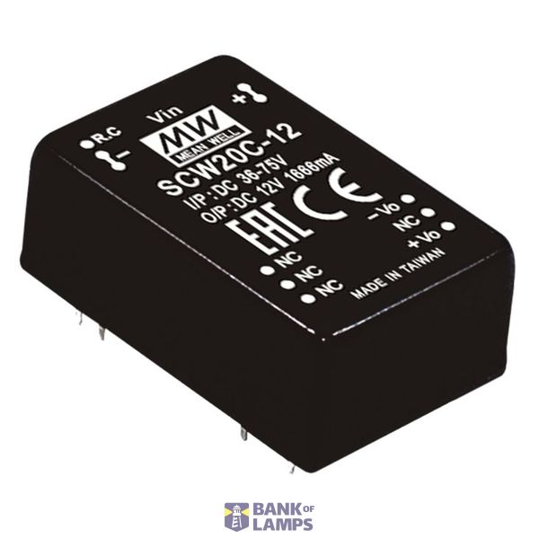 SCW20A-12 DC/DC Converter 9-18V:+12V 1666mA 20W, MEAN WELL image 1