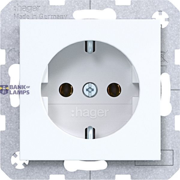 SCHUKO wall socket, screw lift terminals, A.x/C.x, light white glass. image 1