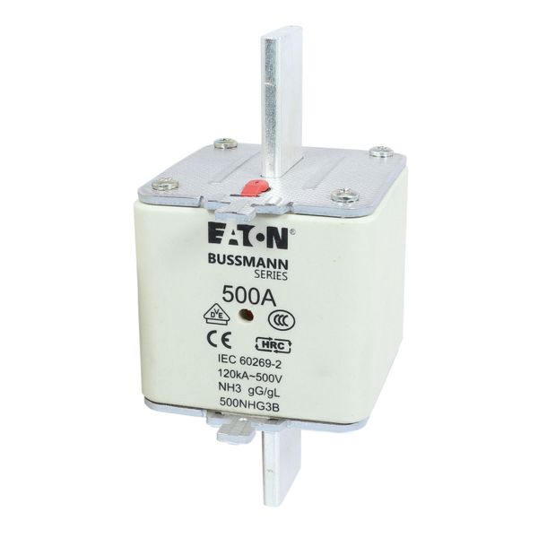 Fuse-link, LV, 500 A, AC 500 V, NH3, gL/gG, IEC, dual indicator, live gripping lugs image 9