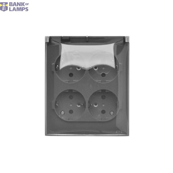 Quadruple socket outlet with SCHUKO earthing - in IP44 version - transparent flap, 16A, Screw, dark grey image 1