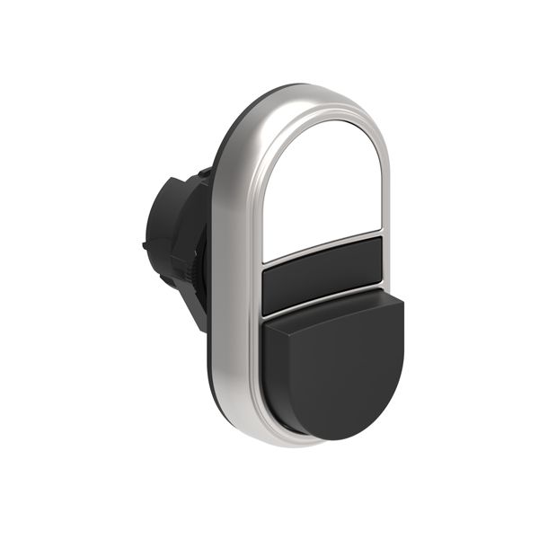 Double-touch actuator, spring return Ø22mm Platinum series chromed plastic, 1 extended and 1 flush pushbuttons. Both spring return, White - Black image 1