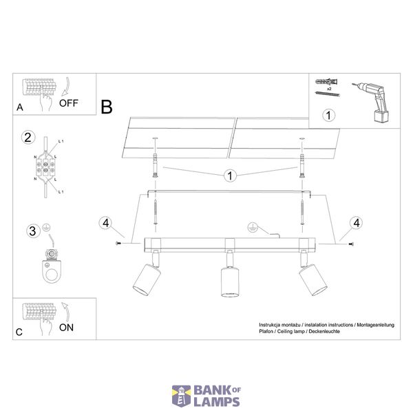 CEILING LAMP ZUCA 3 BLACK E27 3X15W IP20 image 6