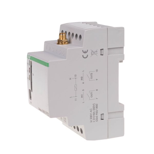 GSM remote control relay (CLIP); 2xOUT, 2xIN; gate control; 230V AC; 2NO/NC; DIN rail mounting image 2