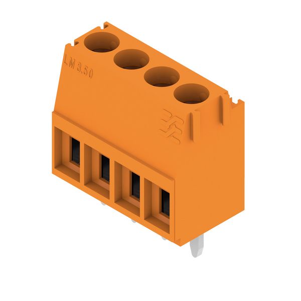 Printed circuit board terminals, 3.50 mm, Number of poles: 4, 90°, Solder pin length (l): 3.2 mm, tinned, orange, Clamping yoke connection, Clamping range, max. : 2.08 mm², Box image 4