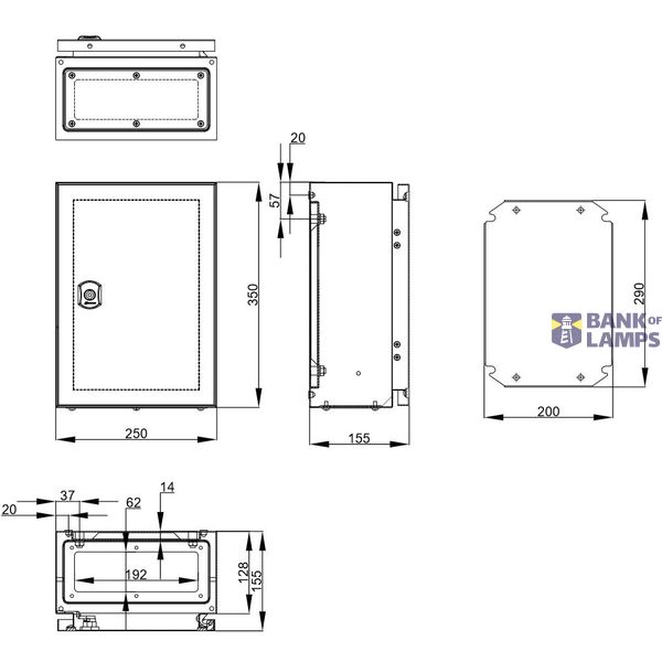 Wall-mounted enclosure 1 door IP65 H=350 W=250 D=155 mm image 2