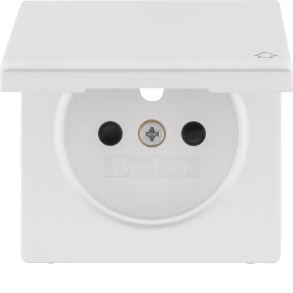 Central part for socket with earth pin with lid, Berker Q.x, white, velvet image 1