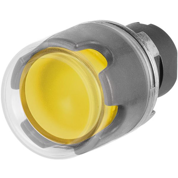 Push-button, full guard, illuminated, yellow, rubber cap image 1