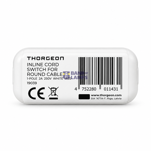 Inline Cord Switch for Round Cable, 1-Pole, 2A, 250V, white image 2