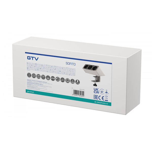 Furniture socket SOFITO, 2xSHUKO, USB A+C, cable 1.5 m, stainless steel image 2