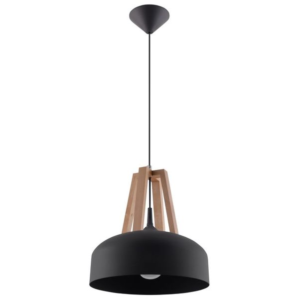 HANGING LAMP CASCO BLACK/NATURAL WOOD E27 1X60W IP20 image 1