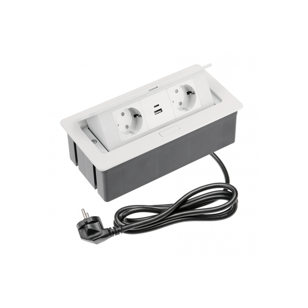 Furniture socket SOFT, 2xSHUKO, USB A+С, cable 1.5 m, white image 1