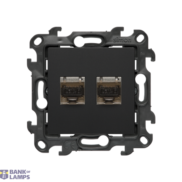 Double IT socket RJ45 category 6, (module), Simon 24, IP20, black matt image 1