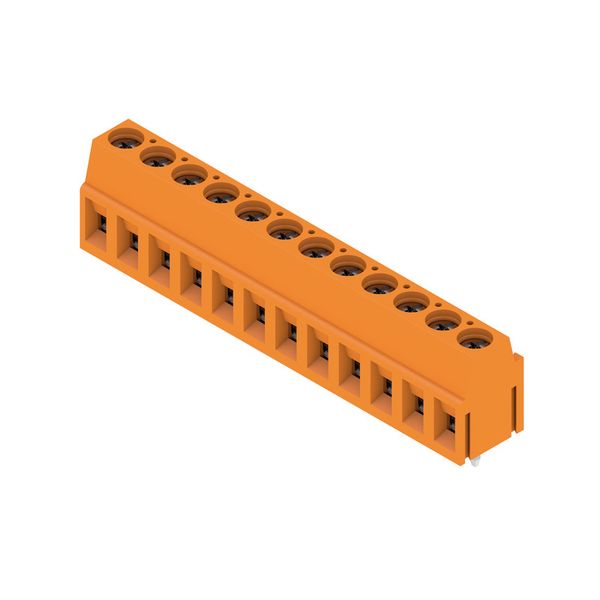 Printed circuit board terminals, 5.00 mm, Number of poles: 12, 90°, Solder pin length (l): 3.5 mm, tinned, orange, Clamping yoke connection, Clamping range, max. : 2.5 mm², Box image 4