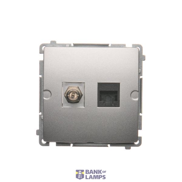 Aerial socket type "F" + computer socket RJ45 cat.6, Silver matt, metalic image 1