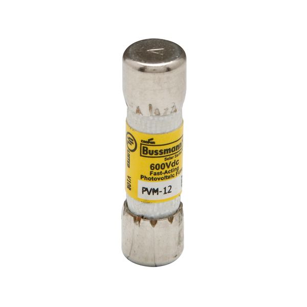 Midget Fuse, Photovoltaic, 600 Vdc, 50 kAIC interrupt rating, Fast acting class, Fuse Holder and Block mounting, Ferrule end X ferrule end connection, 12A current rating, 50 kA DC breaking capacity, .41 in diameter image 6