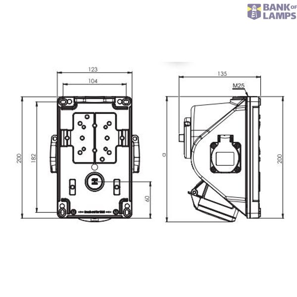 Fixed socket COMBO-POL 32A 4P 6h IP44 image 2