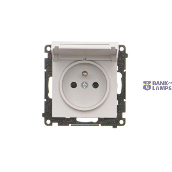 IP44 single socket outlet without frame seal - same color flap&cframe, module, 16A, quick connection, light gray matt image 1