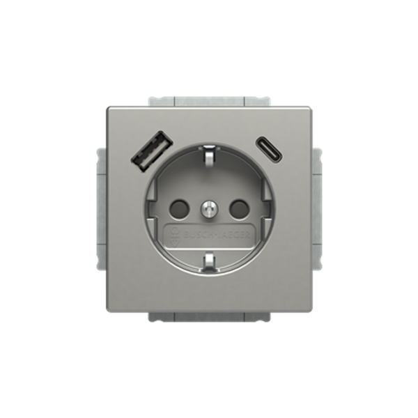 Socket insert Safety Shutter with USB A/C grey metallic - solo image 1