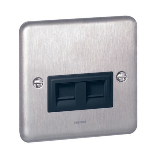 Synergy Authentic 1 gang double data socket RJ45 category 6 Brushed Stainless steel image 1