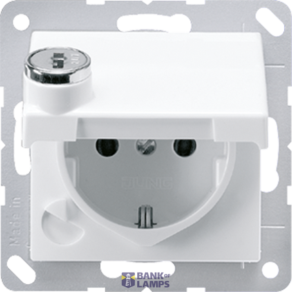 SCHUKO socket, 16 A 250 V ~, hinged cover, with safety lock, thermoplastic, AS series, alpine white image 1