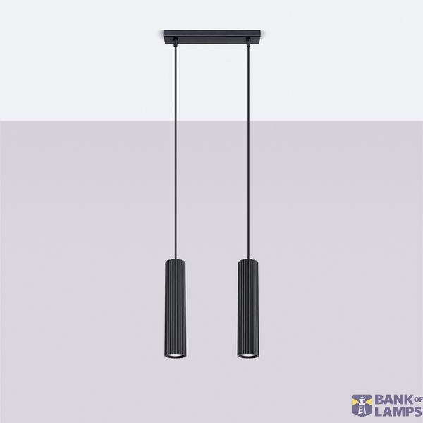 HANGING LAMP WITH TWO HANGERS AND BLACK GROOVED LAMPSHADES, CARBON SERIES image 9