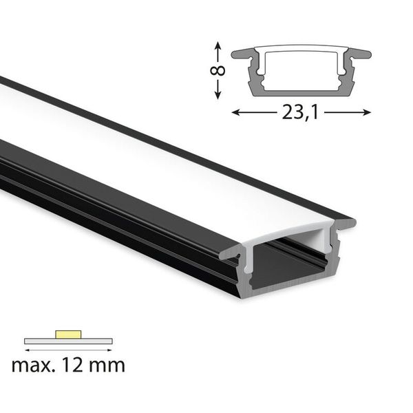 Built-in aluminum profile VP, 23x8 mm black including White diffuser, 2 m image 1