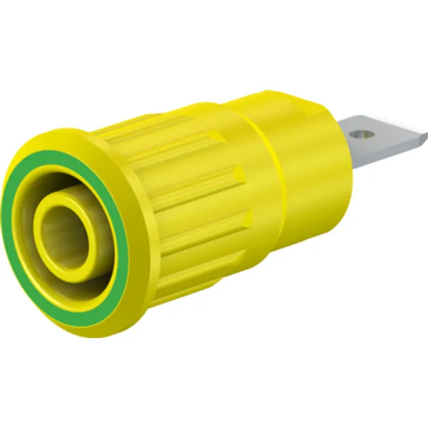 4 mm socket, flat plug connection, mounting Ø 12.2 mm, CAT III, CAT IV, yellow/green, 49.7073-20 image 1
