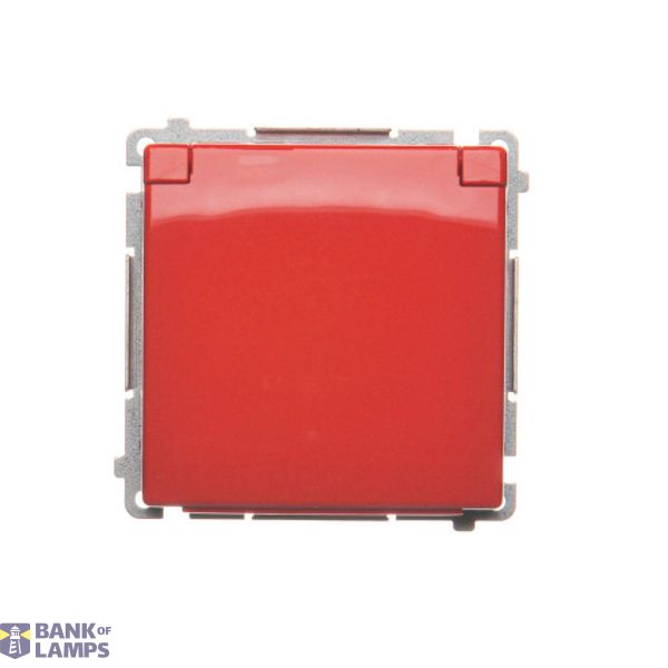 IP44 single socket outlet with shutters - same color flap&frame, red, 16A image 1