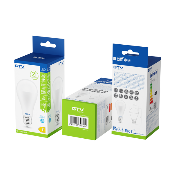 LED bulb , A65, 6500K, E27, 20W, 2400lm, AC180-250V/ 50-60Hz, RA>80, 200°, 164mA image 2