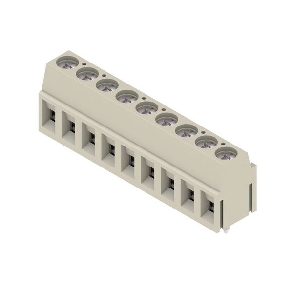 Printed circuit board terminals, 5.00 mm, Number of poles: 9, 90°, Solder pin length (l): 3.5 mm, tinned, Pebble grey, Clamping yoke connection, Clamping range, max. : 2.5 mm², Box image 1