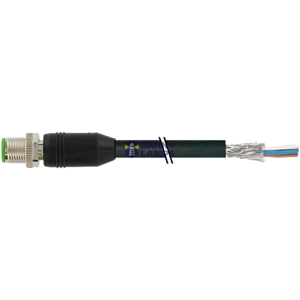 M12 male 0° A-cod. with cable shielded PUR 4x0.34 shielded bk 40m image 1
