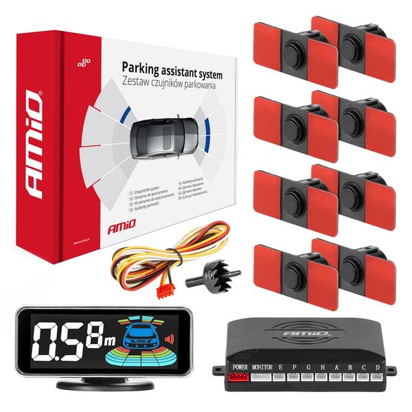 Parking assistant system LED-GRAF 3D 8 sensor black inside mount 16,5mm image 1