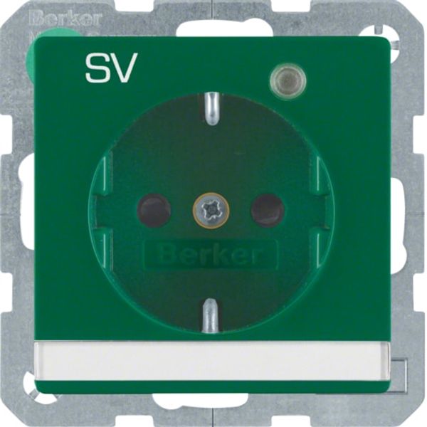 Schuko socket with LED and label holder Q.1/Q.3 green, velvety image 1