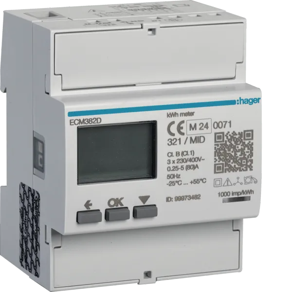 HAG ECM382D energy meter 3-phase, direct 80A, 4M, MBUS, MID image 1