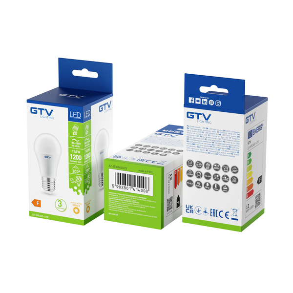 LED Bulb E27, A60, 12 W, 1200 lm, 3000K, AC180-250V, 200°, dimmable image 2